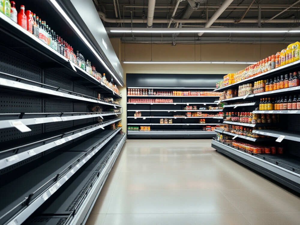 staying calm in a crisis with empty shelves at a grocery store