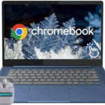 Chromebook 14 laptop with bluetooth mouse and keyboard.